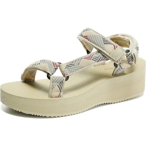 Muboliy Shoes - Women's Platform Sandals Casual Wedge Adjustable Velcro Arch Support Heeled